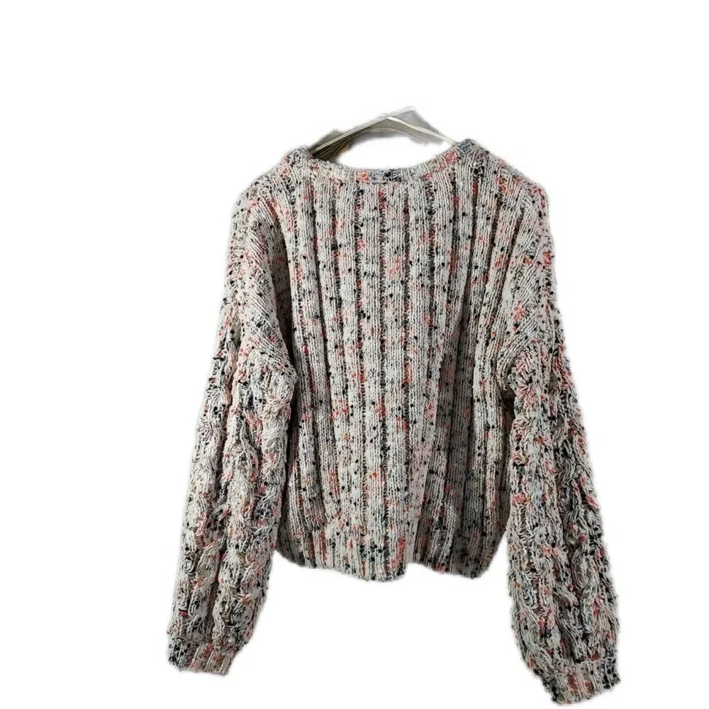 Jessica Simpson White Confetti Multi-Color Cropped Knit Sweater Ribbed Cuff Larg - Picture 2 of 14